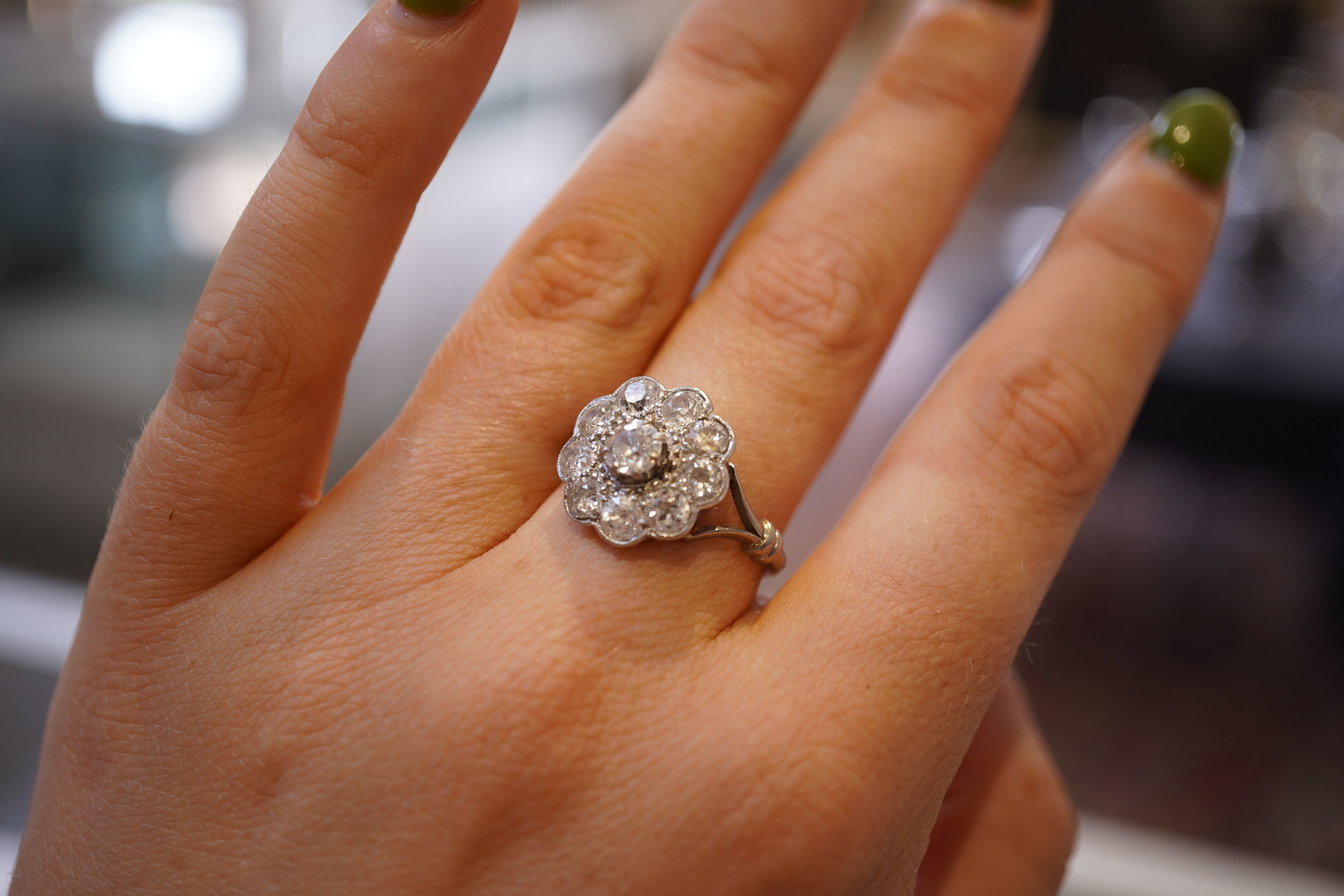A diamond cluster ring, early 20th century